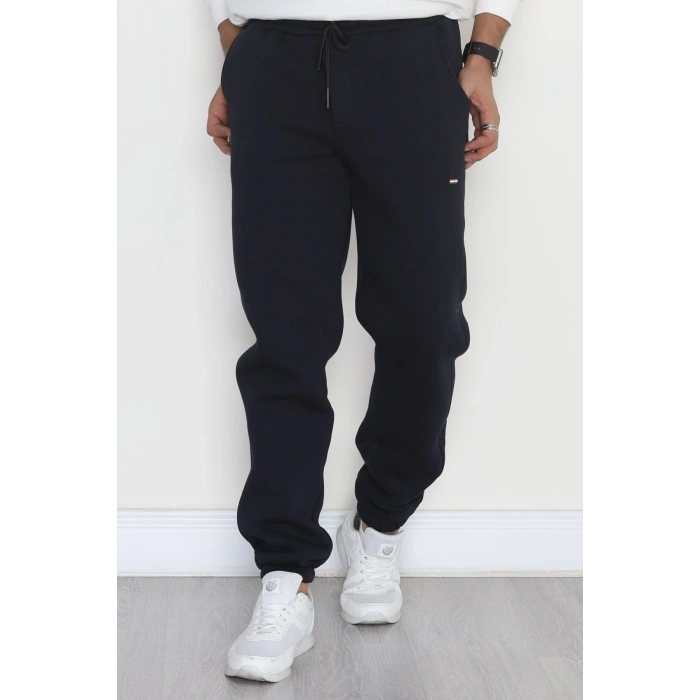 Paçası Lastikli 3 İplik Şardonlu Erkek Eşofman Altı Lacivert - 42625.1937.