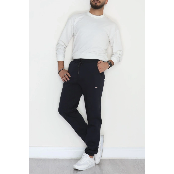 Paçası Lastikli 3 İplik Şardonlu Erkek Eşofman Altı Lacivert - 42625.1937.