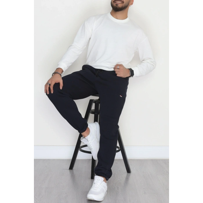 Paçası Lastikli 3 İplik Şardonlu Erkek Eşofman Altı Lacivert - 42625.1937.