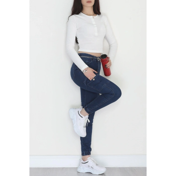 Paçası Lastikli Gabardin Kot Pantolon Koyumavi - 31597.2112.