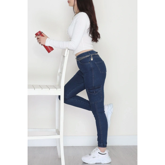 Paçası Lastikli Gabardin Kot Pantolon Koyumavi - 31597.2112.