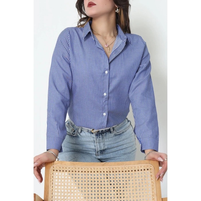 Pamuk Polyester Çizgili Gömlek Açıkmavibeyaz1 - 51064.147.