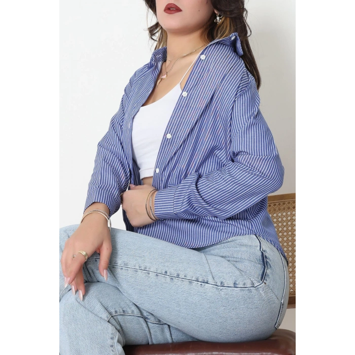 Pamuk Polyester Çizgili Gömlek Açıkmavibeyaz1 - 51064.147.