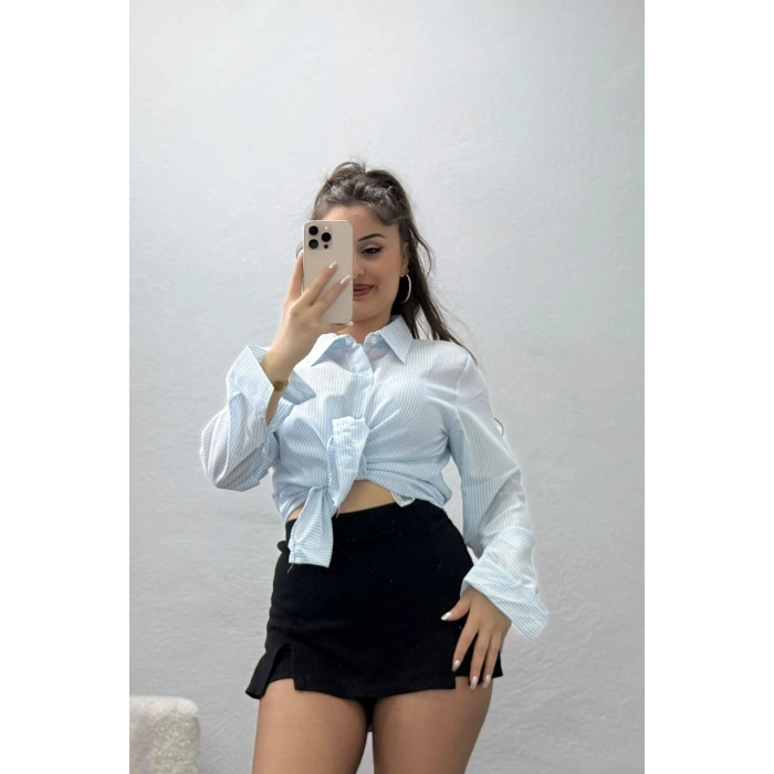 Pamuk Polyester Çizgili Gömlek Bebemavi - 51064.147.