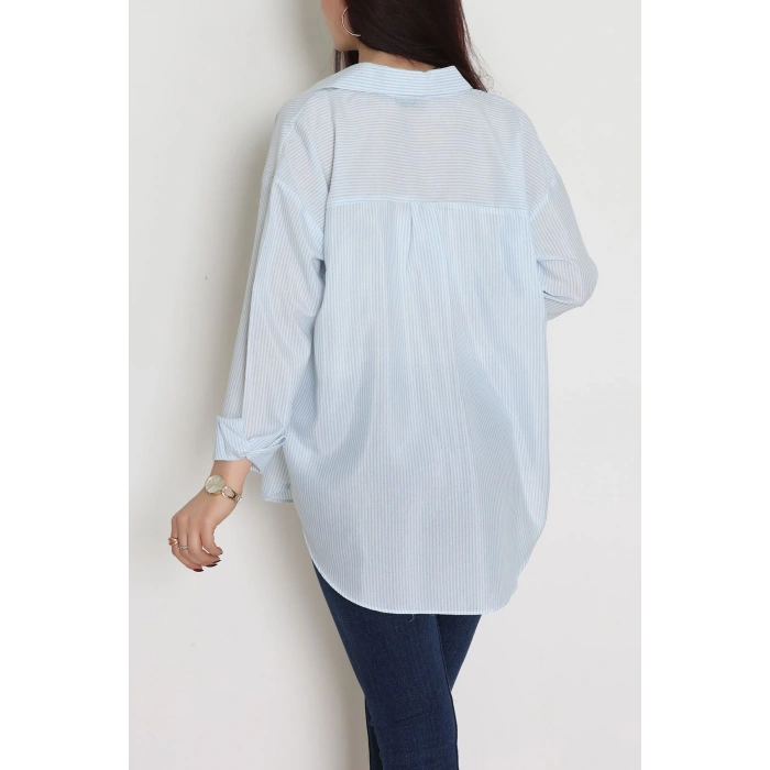 Pamuk Polyester Çizgili Oversize Gömlek Bebemavi - 51052.147.
