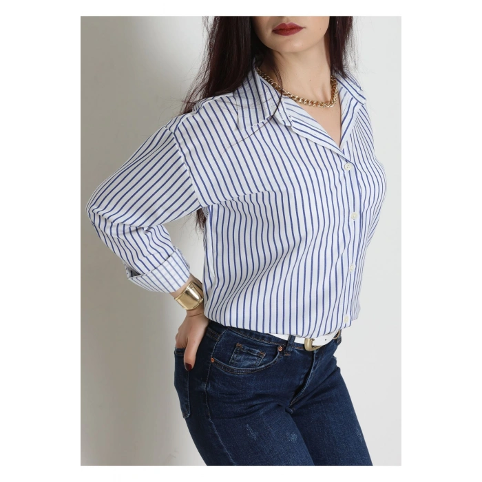 Pamuk Polyester Çizgili Oversize Gömlek Laciçizgili - 51052.147.