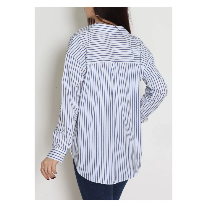 Pamuk Polyester Çizgili Oversize Gömlek Laciçizgili - 51052.147.
