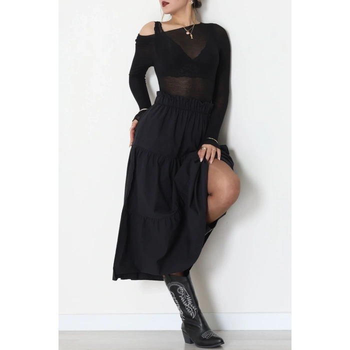 Pamuklu Dokuma Çingene Etek Siyah - 51058.1837.