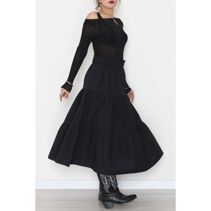 Pamuklu Dokuma Çingene Etek Siyah - 51058.1837.