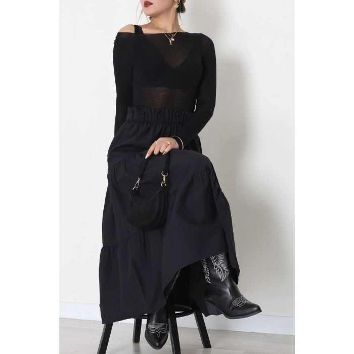 Pamuklu Dokuma Çingene Etek Siyah - 51058.1837.