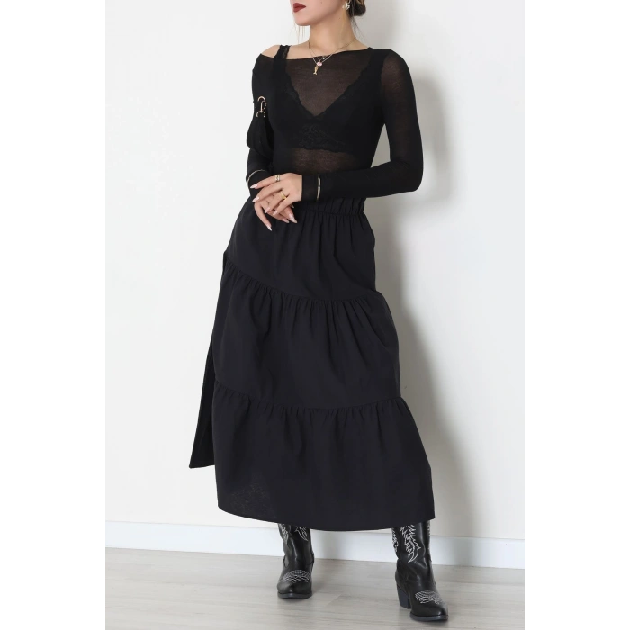 Pamuklu Dokuma Çingene Etek Siyah - 51058.1837.