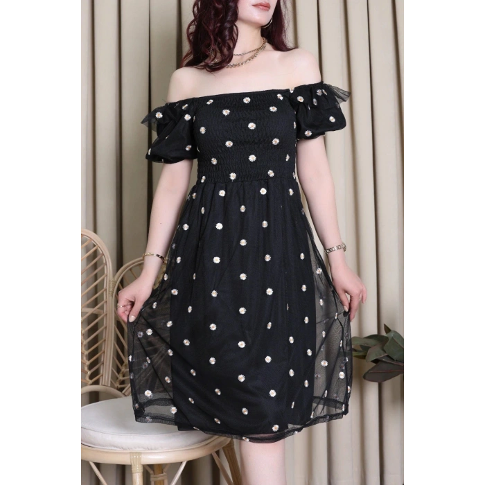 Papatya Detay Elbise Siyah - 71598.155.