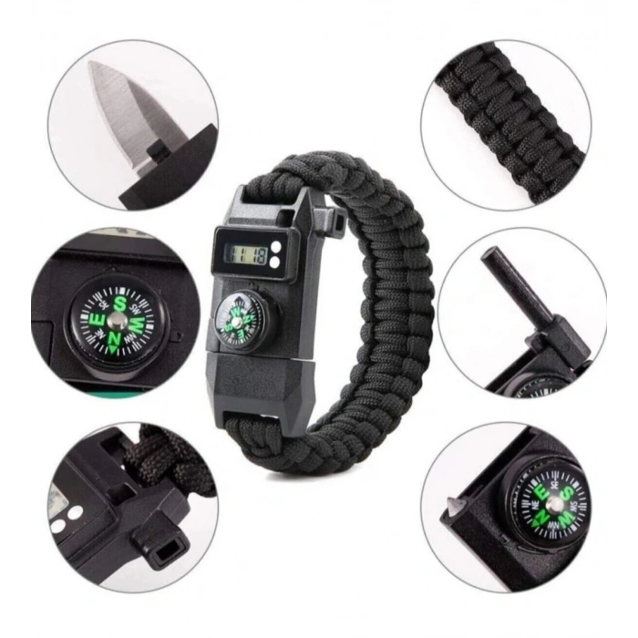 Paracord Dijital Saat Düdük Hayatta Kalma Kamp Bilekliği