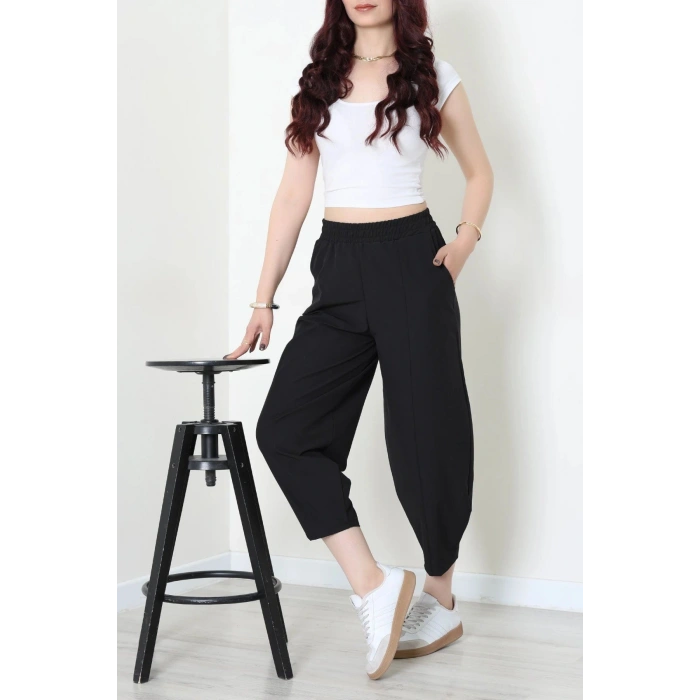 Paraşüt Kumaş Çımalı Şalvar Pantolon Siyah - 71180.1837.