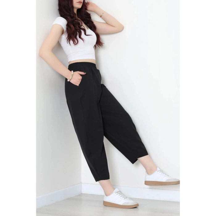 Paraşüt Kumaş Çımalı Şalvar Pantolon Siyah - 71180.1837.