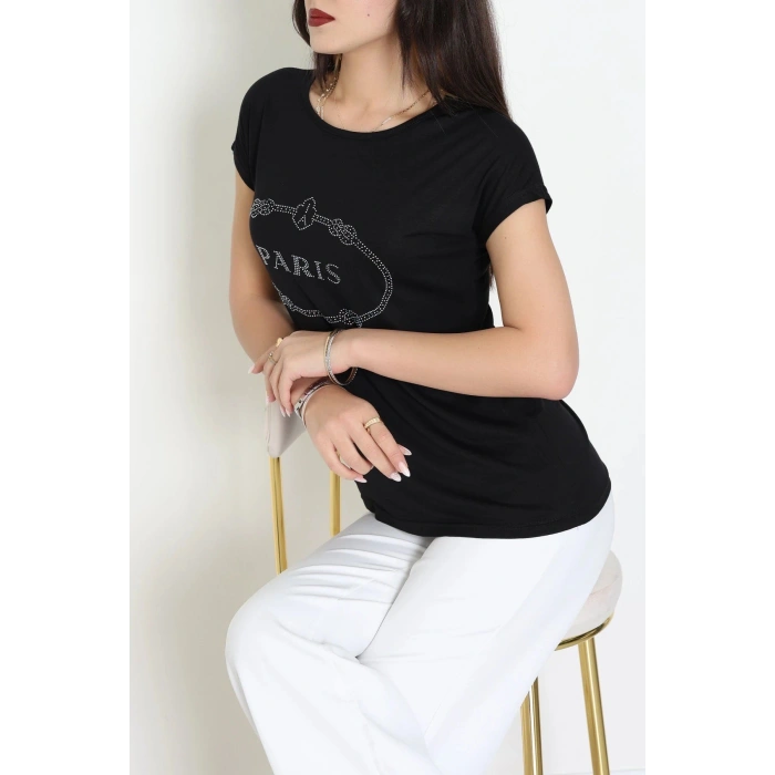 Paris İşlemeli Bluz Siyah - 43985.599.