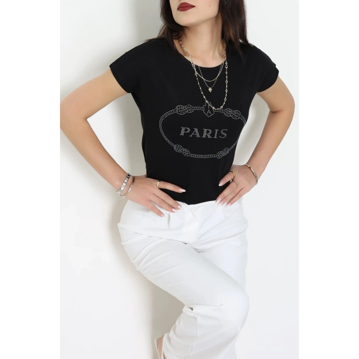 Paris İşlemeli Bluz Siyah - 43985.599.