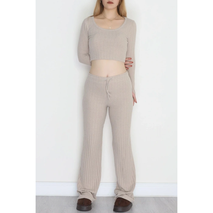 Parmak Geçmeli İnterlok Fitilli Takım Bej - 90959.1748.