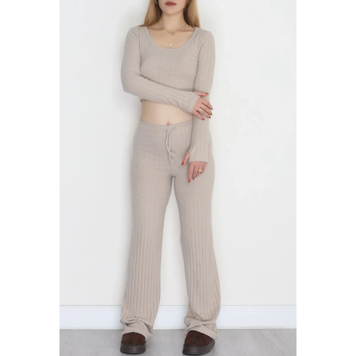 Parmak Geçmeli İnterlok Fitilli Takım Bej - 90959.1748.