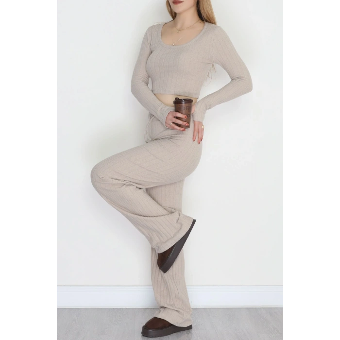 Parmak Geçmeli İnterlok Fitilli Takım Bej - 90959.1748.