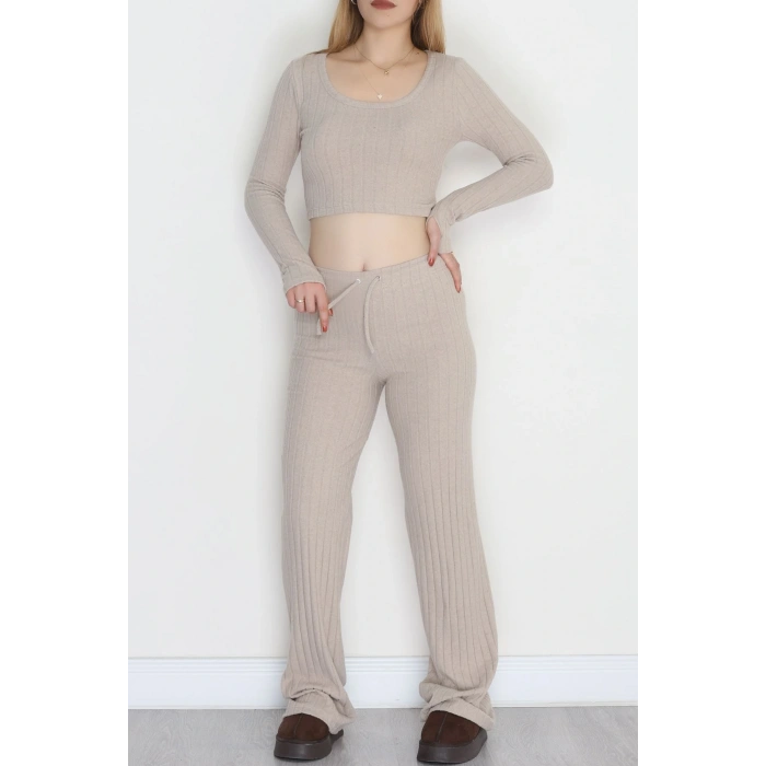 Parmak Geçmeli İnterlok Fitilli Takım Bej - 90959.1748.