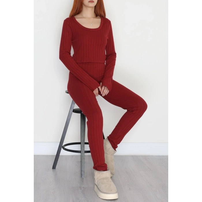 Parmak Geçmeli U Yaka Raporlu İnterlok Takım Bordo - 90975.1748.