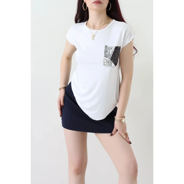 Payet Detaylı Bluz Beyaz - 44001.599.