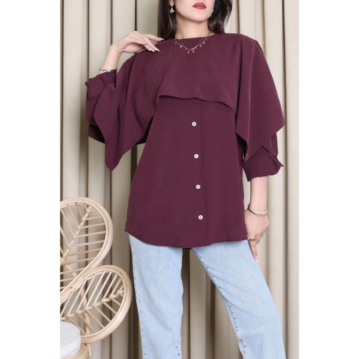 Pelerin Detaylı Gömlek Bordo - 71109.996.