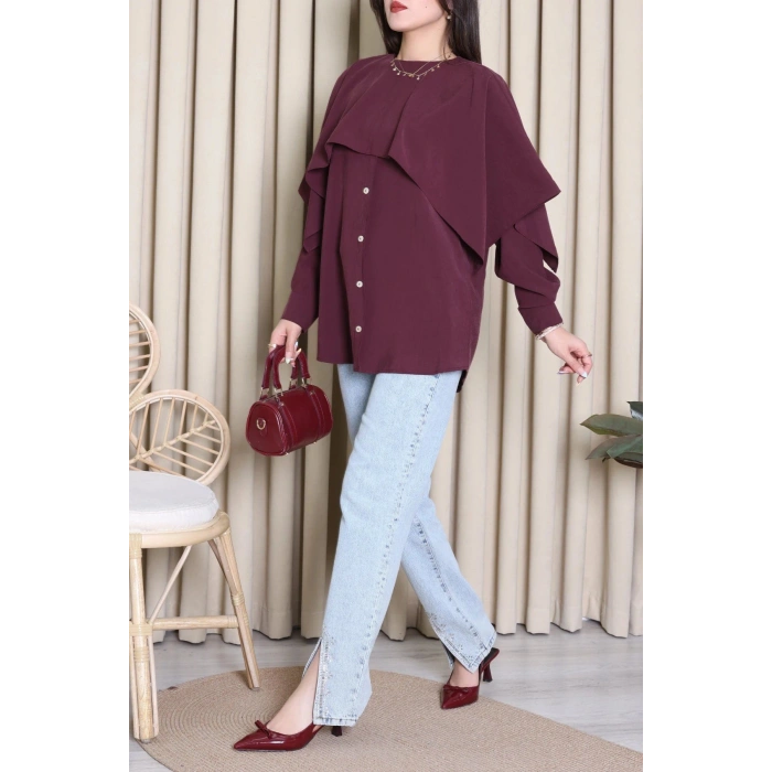 Pelerin Detaylı Gömlek Bordo - 71109.996.