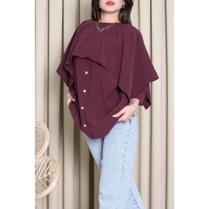 Pelerin Detaylı Gömlek Bordo - 71109.996.