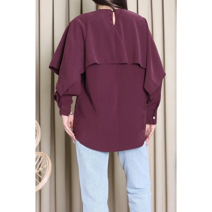 Pelerin Detaylı Gömlek Bordo - 71109.996.