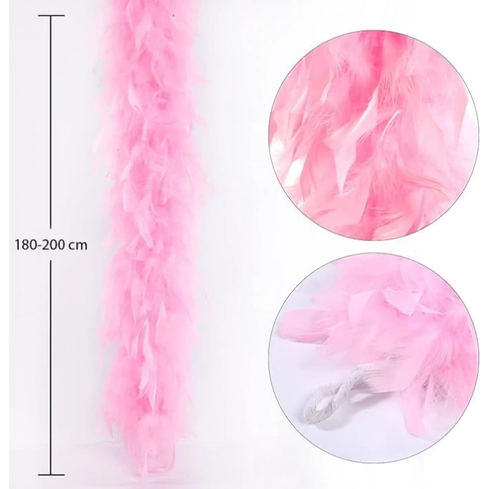 Pembe Renk Kabarık Kalın Otriş Boa Tüy 6 Cm Genişlik 180-200 Cm Uzunluk