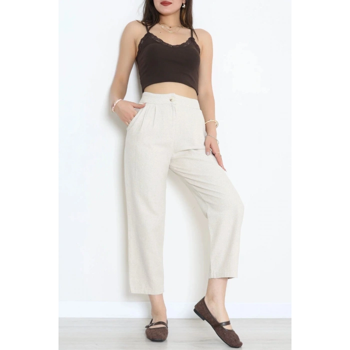 Pensli Keten Pantolon Taş - 7792.1437.