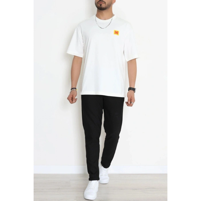 Penye Unisex Ön Arka Baskılı Tişört Ekru - 71419.1871.
