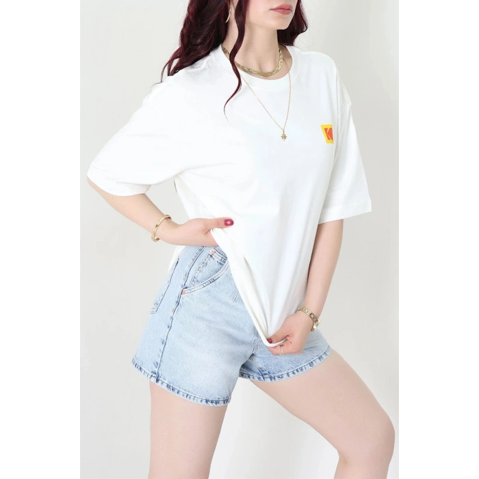 Penye Unisex Ön Arka Baskılı Tişört Ekru - 71419.1871.