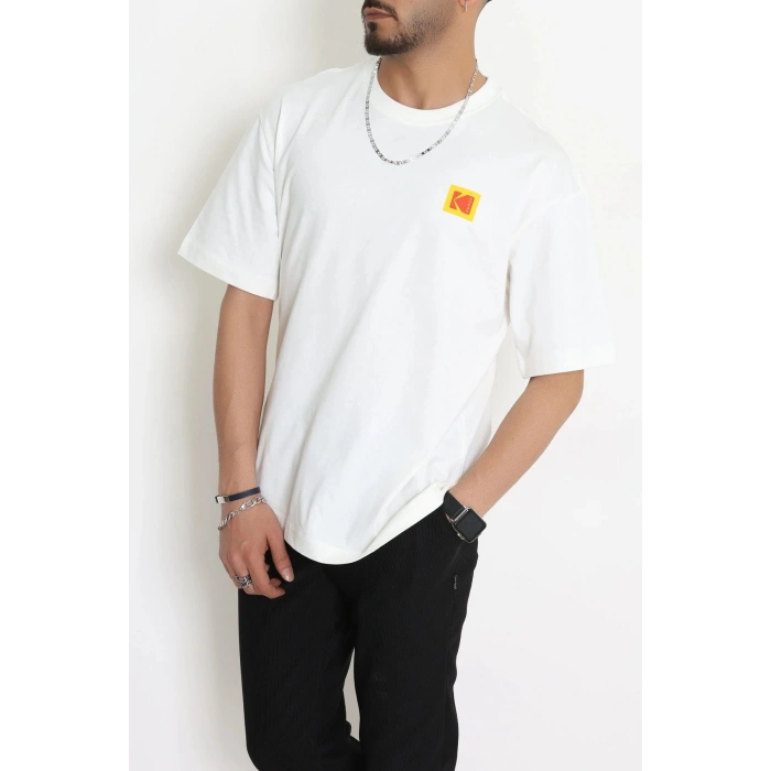 Penye Unisex Ön Arka Baskılı Tişört Ekru - 71419.1871.