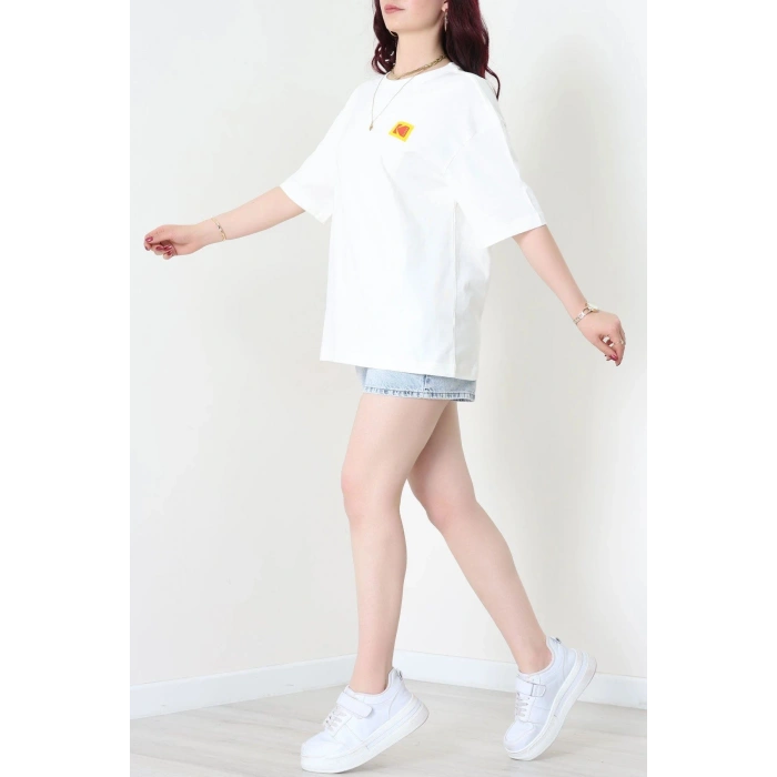Penye Unisex Ön Arka Baskılı Tişört Ekru - 71419.1871.