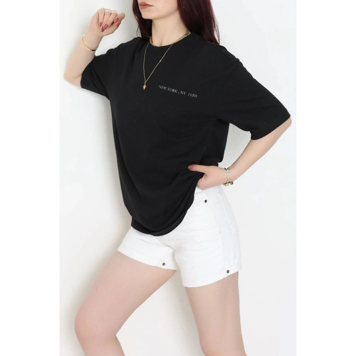 Penye Unisex Ön Arka Baskılı Tişört Siyah - 71418.1871.