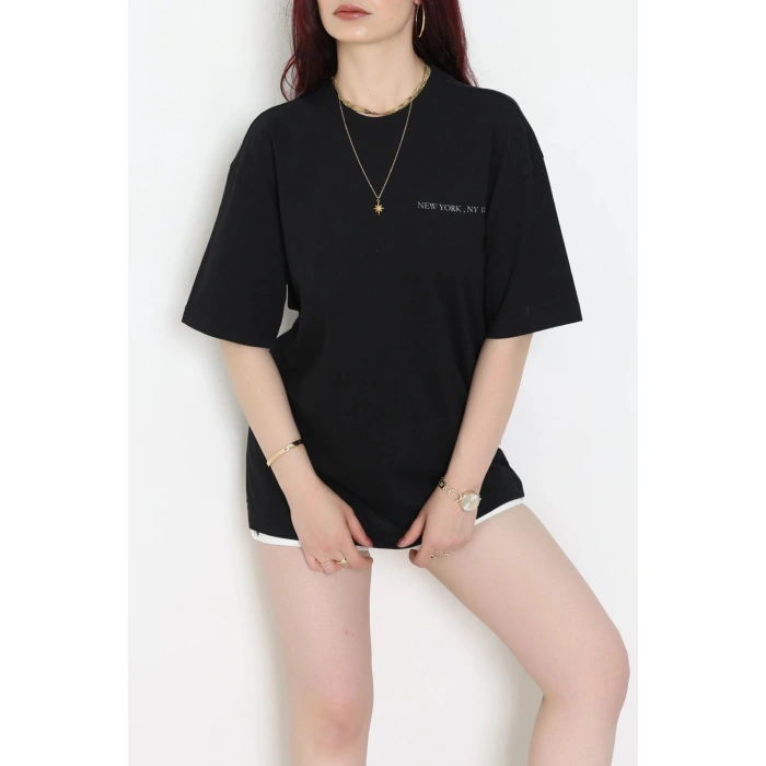 Penye Unisex Ön Arka Baskılı Tişört Siyah - 71418.1871.