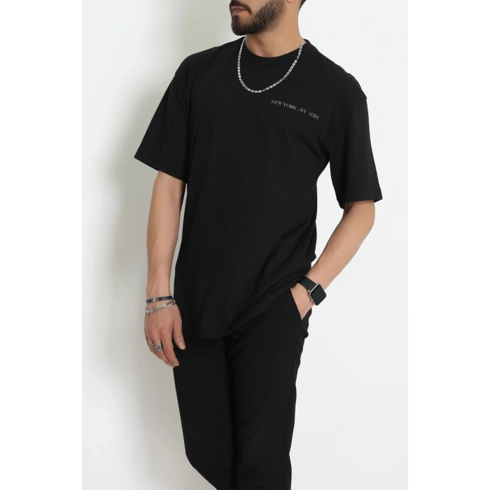Penye Unisex Ön Arka Baskılı Tişört Siyah - 71418.1871.