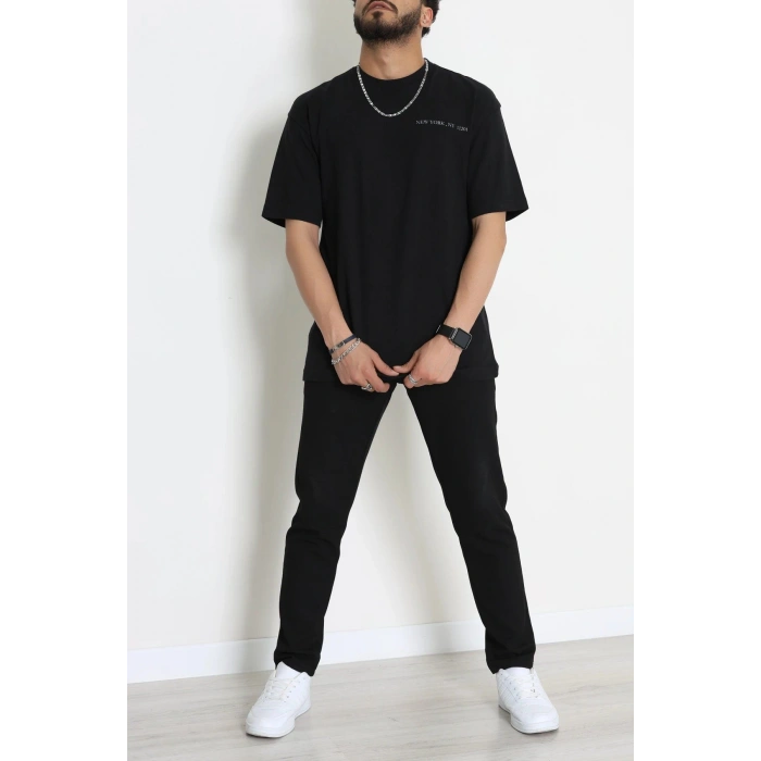 Penye Unisex Ön Arka Baskılı Tişört Siyah - 71418.1871.