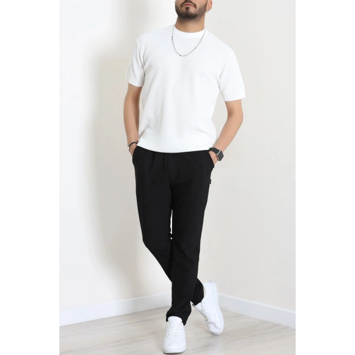 Petek Örgü Triko Tişört Beyaz - 71593.2167.