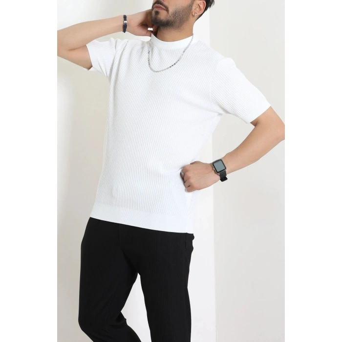 Petek Örgü Triko Tişört Beyaz - 71593.2167.