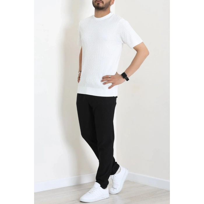 Petek Örgü Triko Tişört Beyaz - 71647.2167.