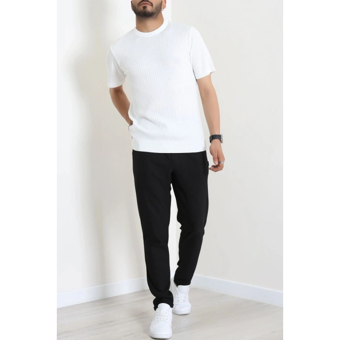 Petek Örgü Triko Tişört Beyaz - 71647.2167.