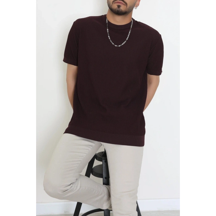 Petek Örgü Triko Tişört Bordo - 71593.2167.