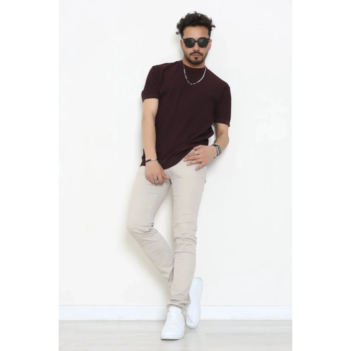 Petek Örgü Triko Tişört Bordo - 71593.2167.