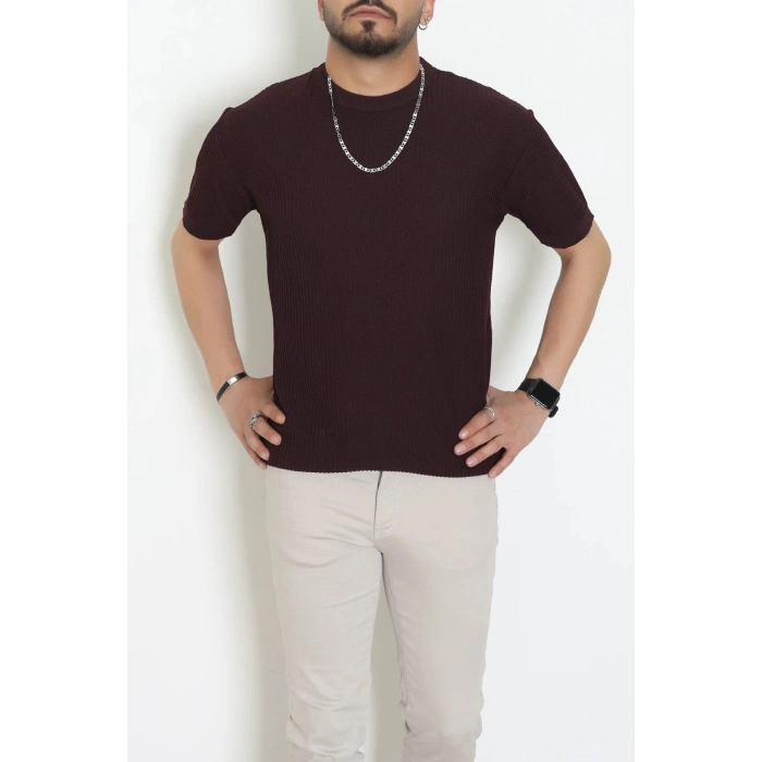 Petek Örgü Triko Tişört Bordo - 71593.2167.