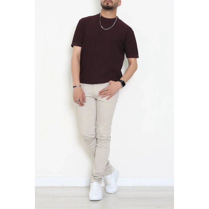 Petek Örgü Triko Tişört Bordo - 71593.2167.