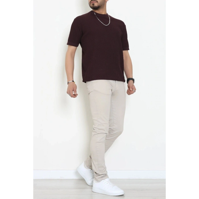 Petek Örgü Triko Tişört Bordo - 71593.2167.